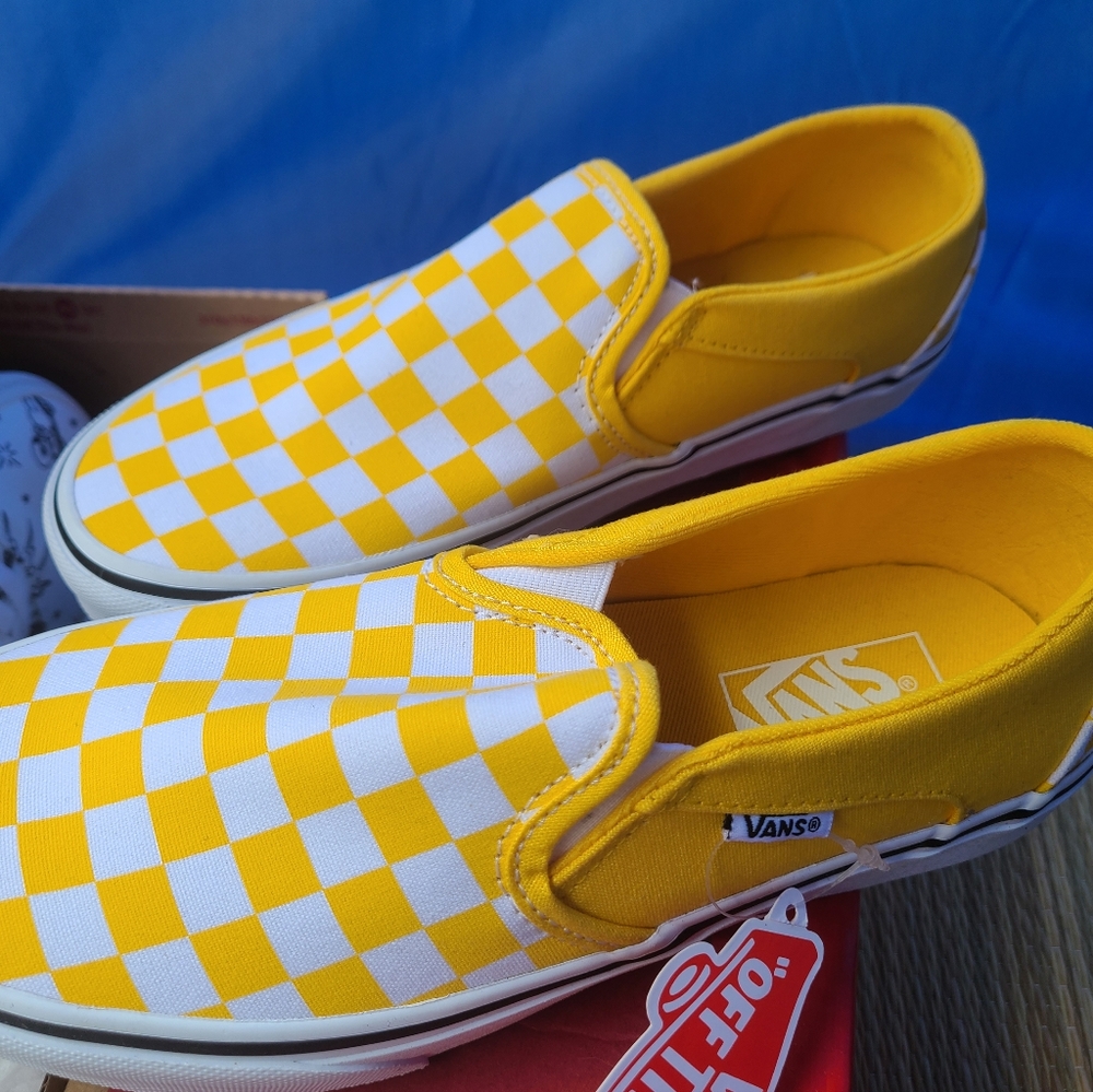 NWT Yellow and white checkered vans